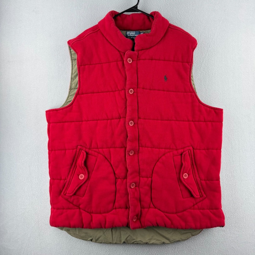 Vintage Polo Ralph Lauren Vest Mens 2XLT Red Quilted Cotton Talon Zip